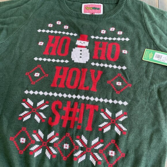 Tipsy Elves Sweater Green Ho Ho Holy S#!T Christmas Party Mens Medium (P8) - Picture 2 of 9
